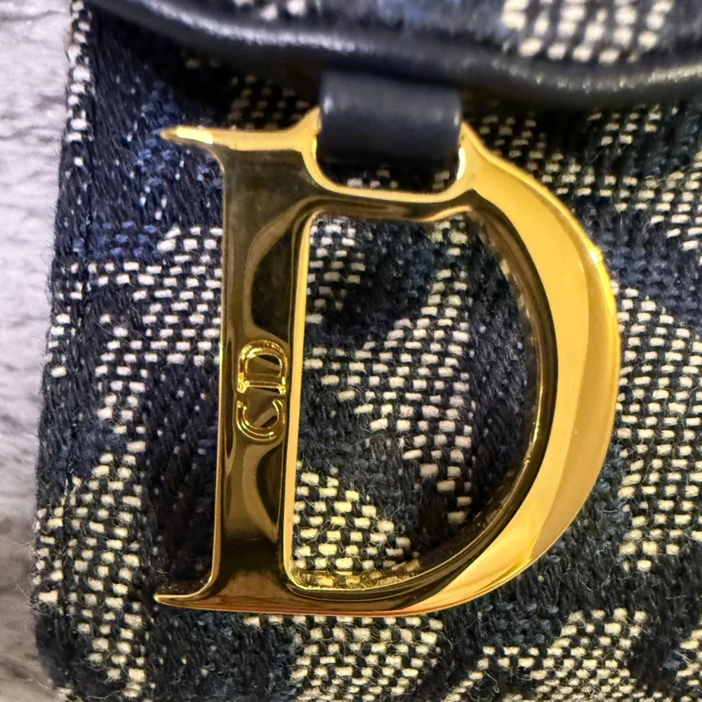 Dior Navy Blue Monogram Trotter Saddle Flap Long Wallet